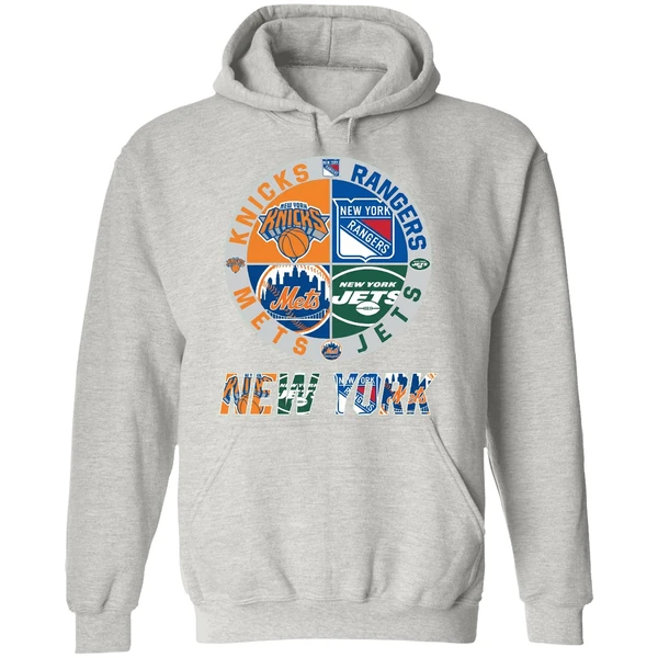 New York Mets Knicks Rangers Jets Sport Teams Logo Hoodie - Image 9