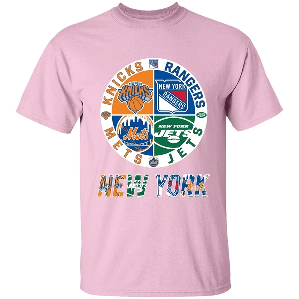 New York Sports Teams Knicks Rangers Mets Jets Logo Shirt - Image 3