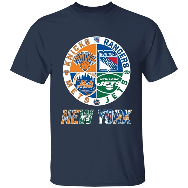 New York Sports Teams Knicks Rangers Mets Jets Logo Shirt - Image 5