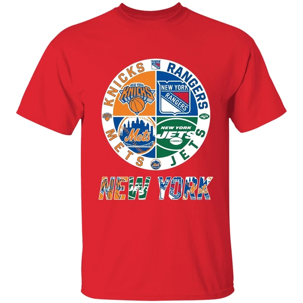 New York Sports Teams Knicks Rangers Mets Jets Logo Shirt - Image 7