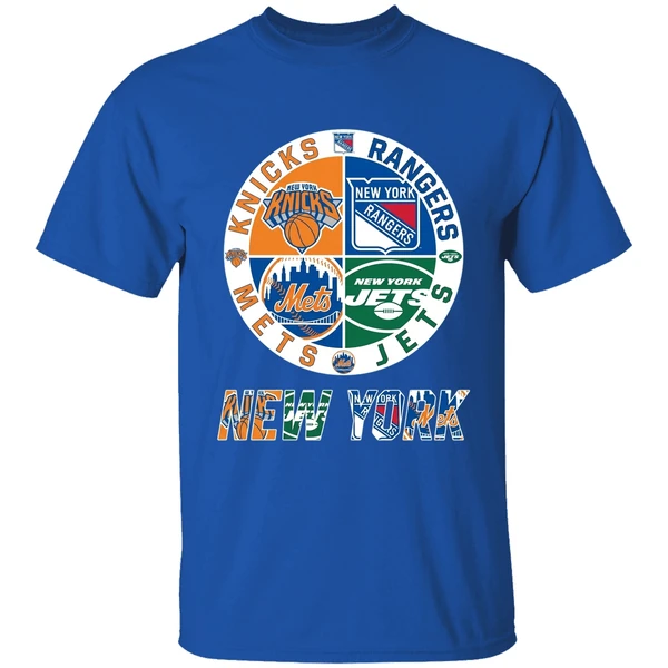 New York Sports Teams Knicks Rangers Mets Jets Logo Shirt - Image 8