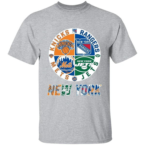 New York Sports Teams Knicks Rangers Mets Jets Logo Shirt - Image 9