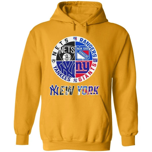 New York Yankees Nets Rangers Giants 4 Teams Sports Circle Logo Hoodie