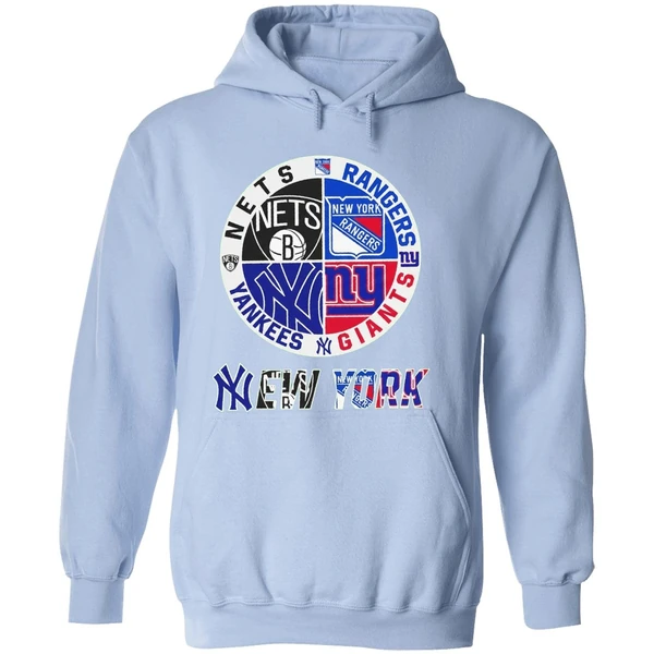 New York Yankees Nets Rangers Giants 4 Teams Sports Circle Logo Hoodie - Image 4