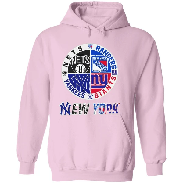 New York Yankees Nets Rangers Giants 4 Teams Sports Circle Logo Hoodie - Image 5