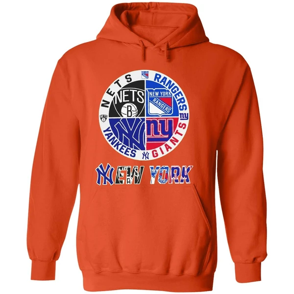 New York Yankees Nets Rangers Giants 4 Teams Sports Circle Logo Hoodie - Image 6
