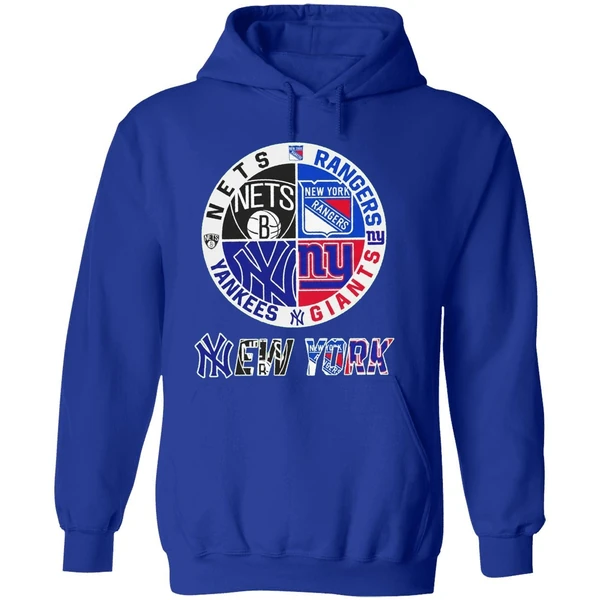 New York Yankees Nets Rangers Giants 4 Teams Sports Circle Logo Hoodie - Image 7