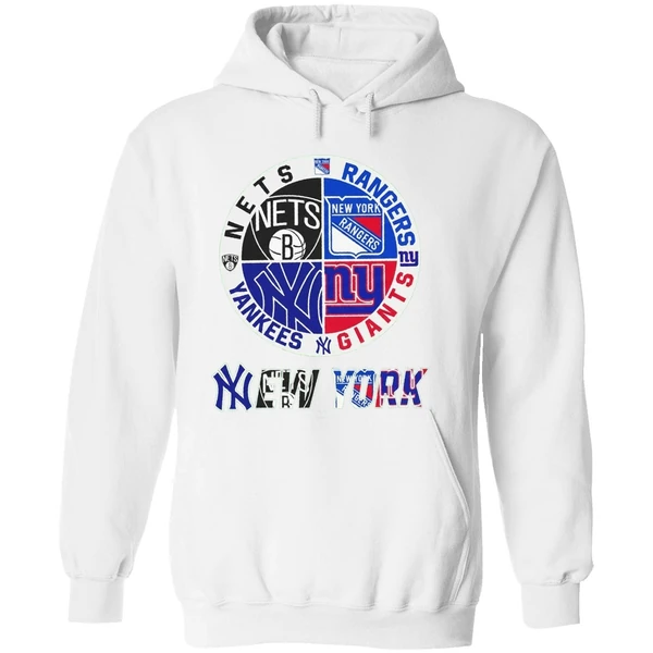 New York Yankees Nets Rangers Giants 4 Teams Sports Circle Logo Hoodie - Image 8