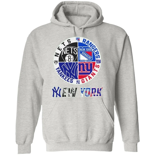 New York Yankees Nets Rangers Giants 4 Teams Sports Circle Logo Hoodie - Image 9
