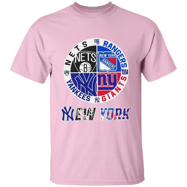 New York Yankees Nets Rangers Giants 4 Teams Sports Circle Logo Shirt - Image 2