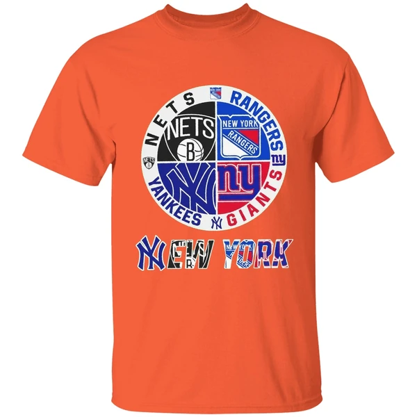 New York Yankees Nets Rangers Giants 4 Teams Sports Circle Logo Shirt - Image 3