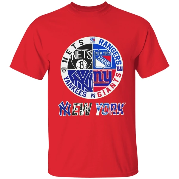New York Yankees Nets Rangers Giants 4 Teams Sports Circle Logo Shirt - Image 4