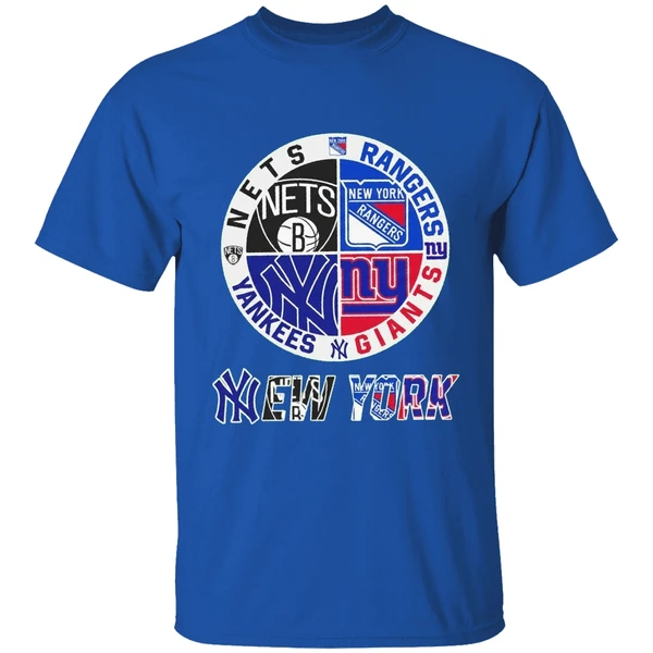 New York Yankees Nets Rangers Giants 4 Teams Sports Circle Logo Shirt - Image 5