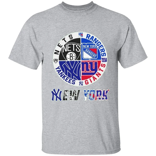 New York Yankees Nets Rangers Giants 4 Teams Sports Circle Logo Shirt - Image 6