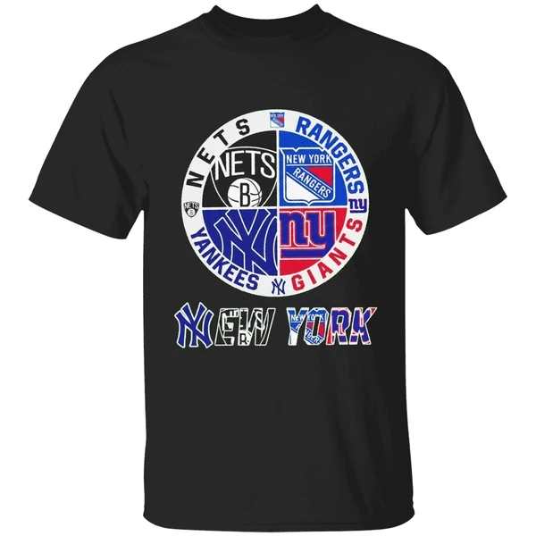 New York Yankees Nets Rangers Giants 4 Teams Sports Circle Logo Shirt - Image 7