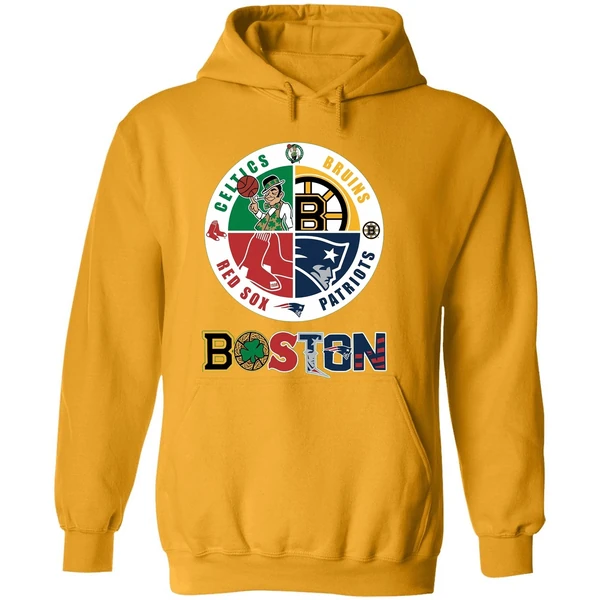 Nice Boston Four Major Sports Teams Circle Emblem Hoodie