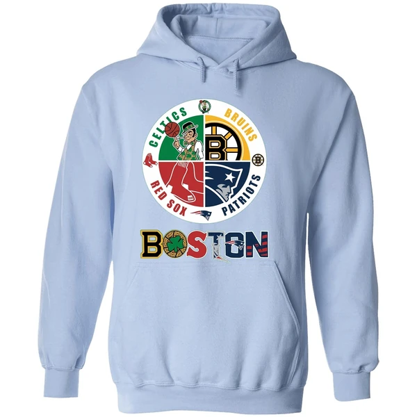 Nice Boston Four Major Sports Teams Circle Emblem Hoodie - Image 4