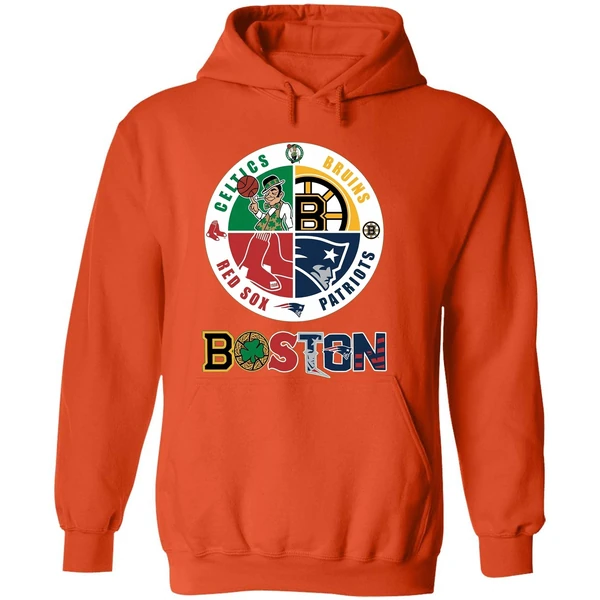 Nice Boston Four Major Sports Teams Circle Emblem Hoodie - Image 6