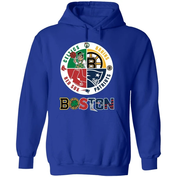 Nice Boston Four Major Sports Teams Circle Emblem Hoodie - Image 7