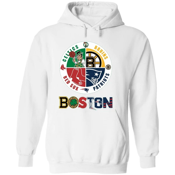 Nice Boston Four Major Sports Teams Circle Emblem Hoodie - Image 8