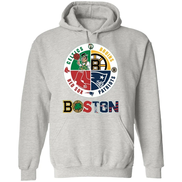 Nice Boston Four Major Sports Teams Circle Emblem Hoodie - Image 9