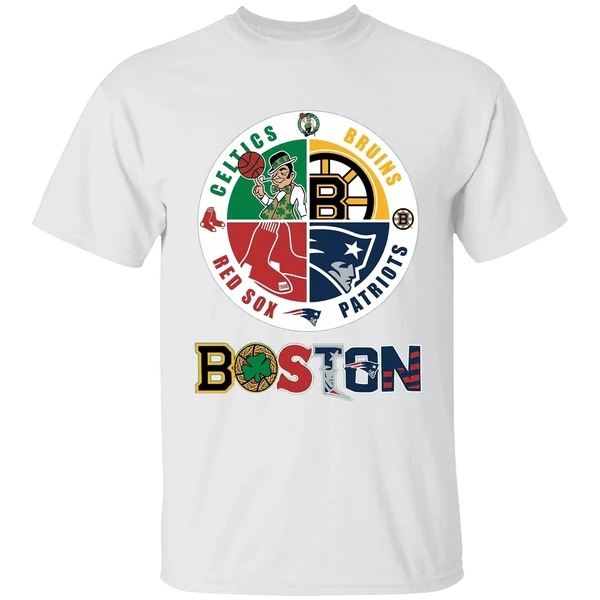 Nice Boston Four Major Sports Teams Circle Emblem Shirt