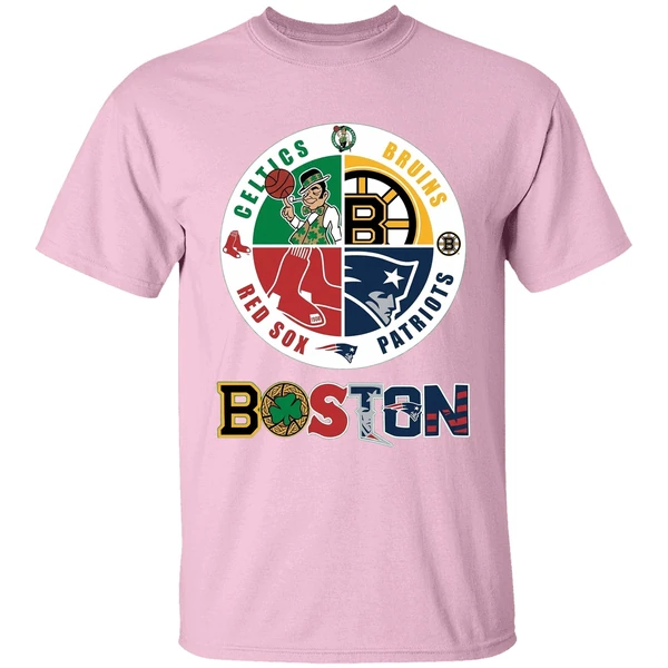 Nice Boston Four Major Sports Teams Circle Emblem Shirt - Image 2