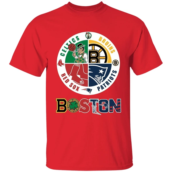 Nice Boston Four Major Sports Teams Circle Emblem Shirt - Image 4
