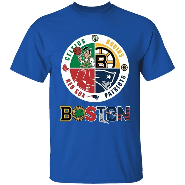 nice boston four major sports teams circle emblem shirt royalblue
