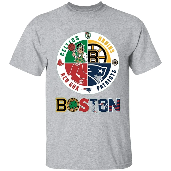 Nice Boston Four Major Sports Teams Circle Emblem Shirt - Image 6