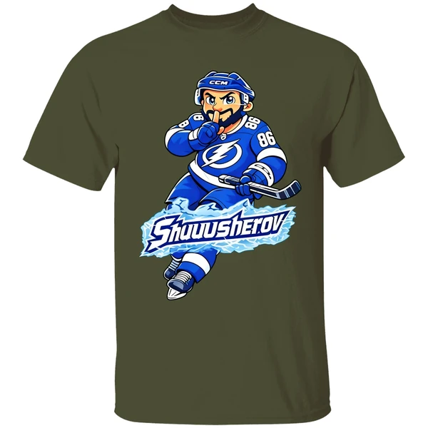 nikita kucherov tampa bay lightning shuuusherov cartoon shirt militarygreen