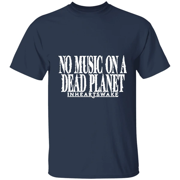 no music on a dead planet in hearts wake shirt navy