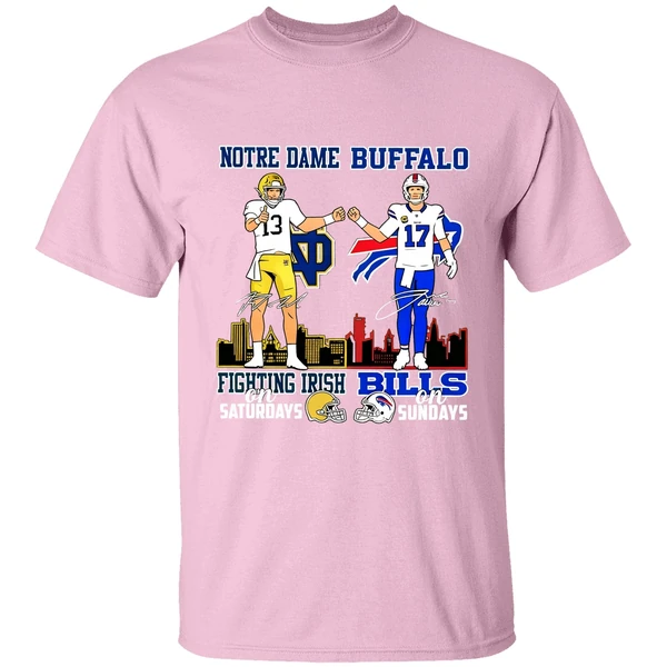 notre dame fighting irish on saturdays and buffalo bills on sundays shirt lightpink