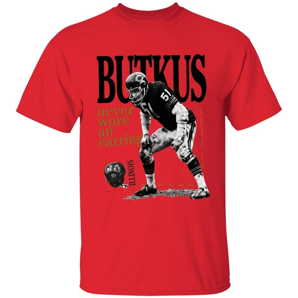 number 51 chicago bears dick butkus never wore an earring shirt red