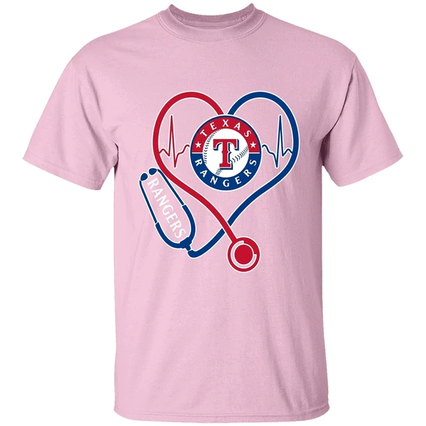 nurse heartbeat texas rangers shirt lightpink