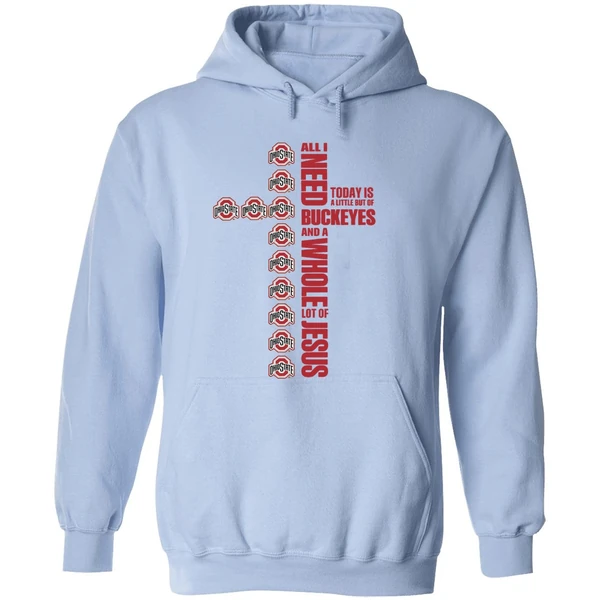 Ohio State Buckeyes Jesus Won All I Need Today Is A Little Out Of Buckeyes Cross Hoodie - Image 4
