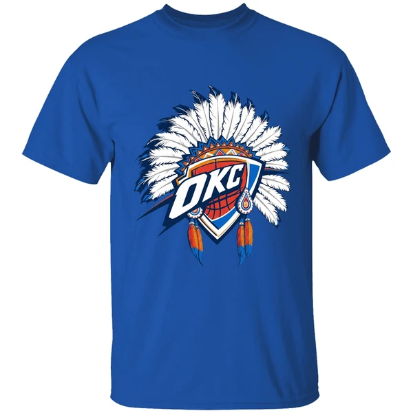 oklahoma city thunder native american logo shirt royalblue