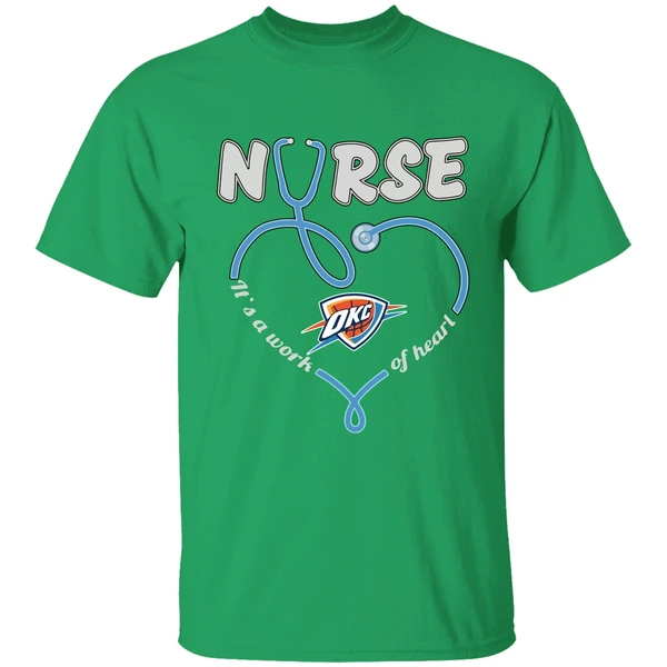 Oklahoma City Thunder Stethoscope Nurse Its A Work Of Heart Shirt - Image 2