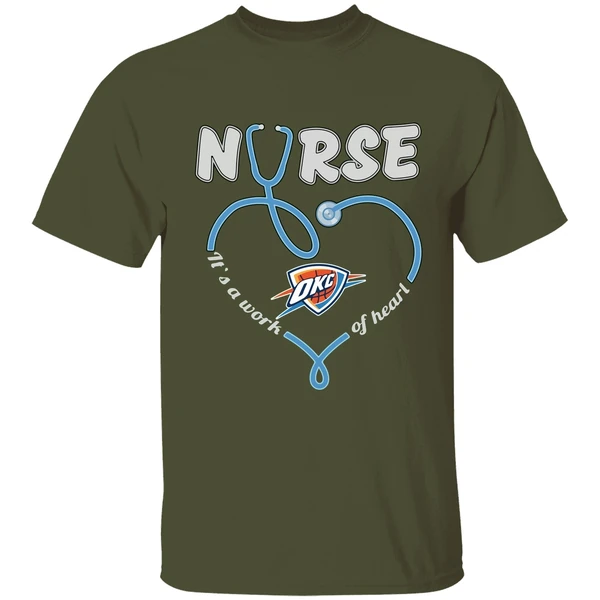 oklahoma city thunder stethoscope nurse its a work of heart shirt militarygreen