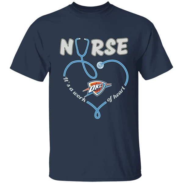 oklahoma city thunder stethoscope nurse its a work of heart shirt navy