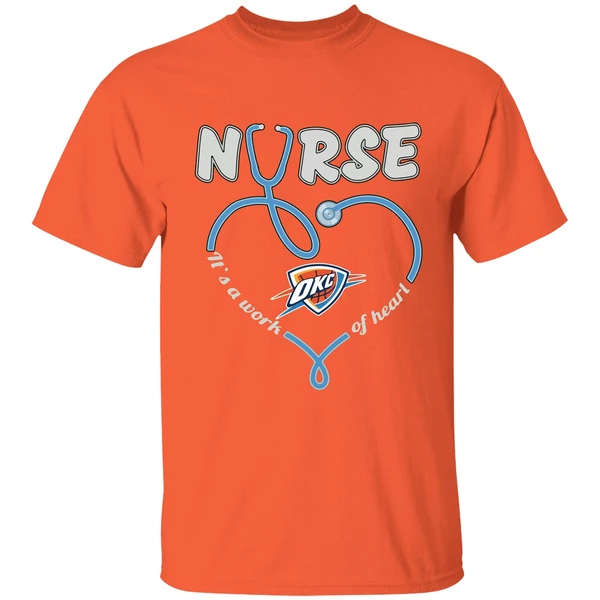 Oklahoma City Thunder Stethoscope Nurse Its A Work Of Heart Shirt - Image 6