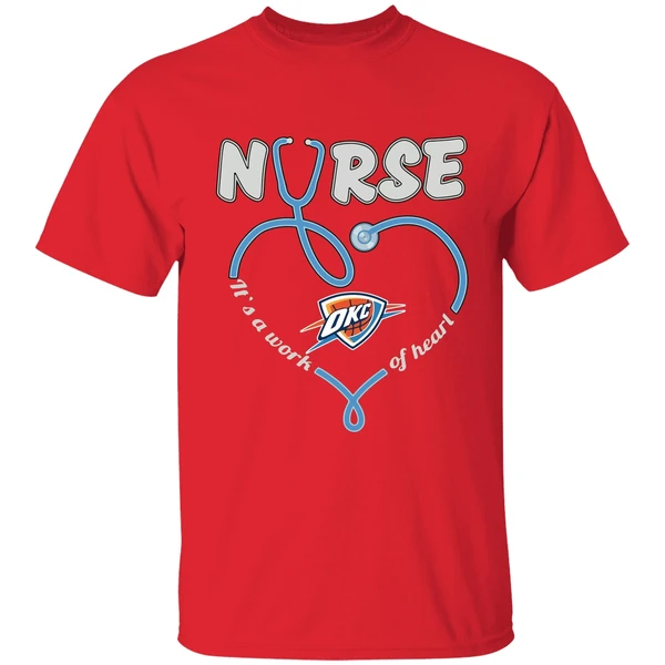 Oklahoma City Thunder Stethoscope Nurse Its A Work Of Heart Shirt - Image 7