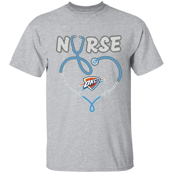 Oklahoma City Thunder Stethoscope Nurse Its A Work Of Heart Shirt - Image 9
