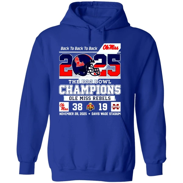 Ole Miss Rebels Back To Back 2025 The Egg Bowl Champions 38 19 Score Hoodie - Image 7
