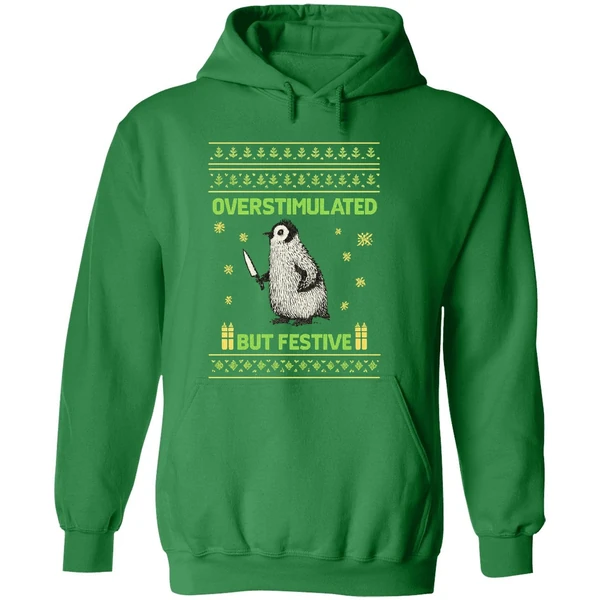 Overstimulated But Festive Christmas Ugly Penguin Hoodie - Image 2