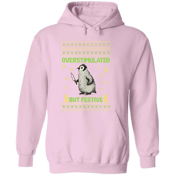 Overstimulated But Festive Christmas Ugly Penguin Hoodie - Image 5