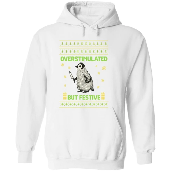 Overstimulated But Festive Christmas Ugly Penguin Hoodie - Image 8