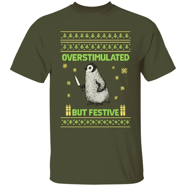 Overstimulated But Festive Christmas Ugly Penguin Shirt - Image 3