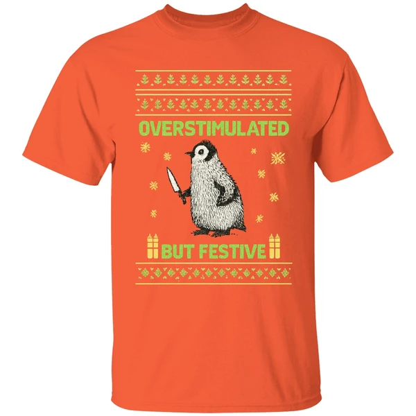 Overstimulated But Festive Christmas Ugly Penguin Shirt - Image 5