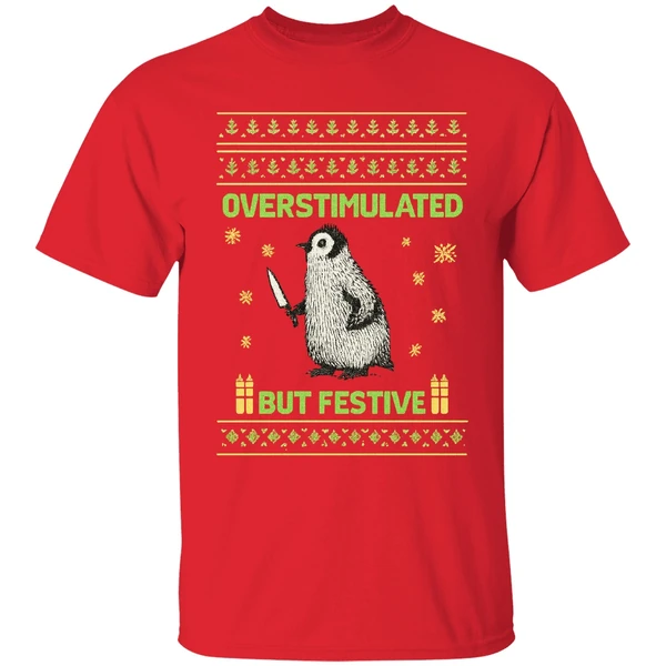 Overstimulated But Festive Christmas Ugly Penguin Shirt - Image 6